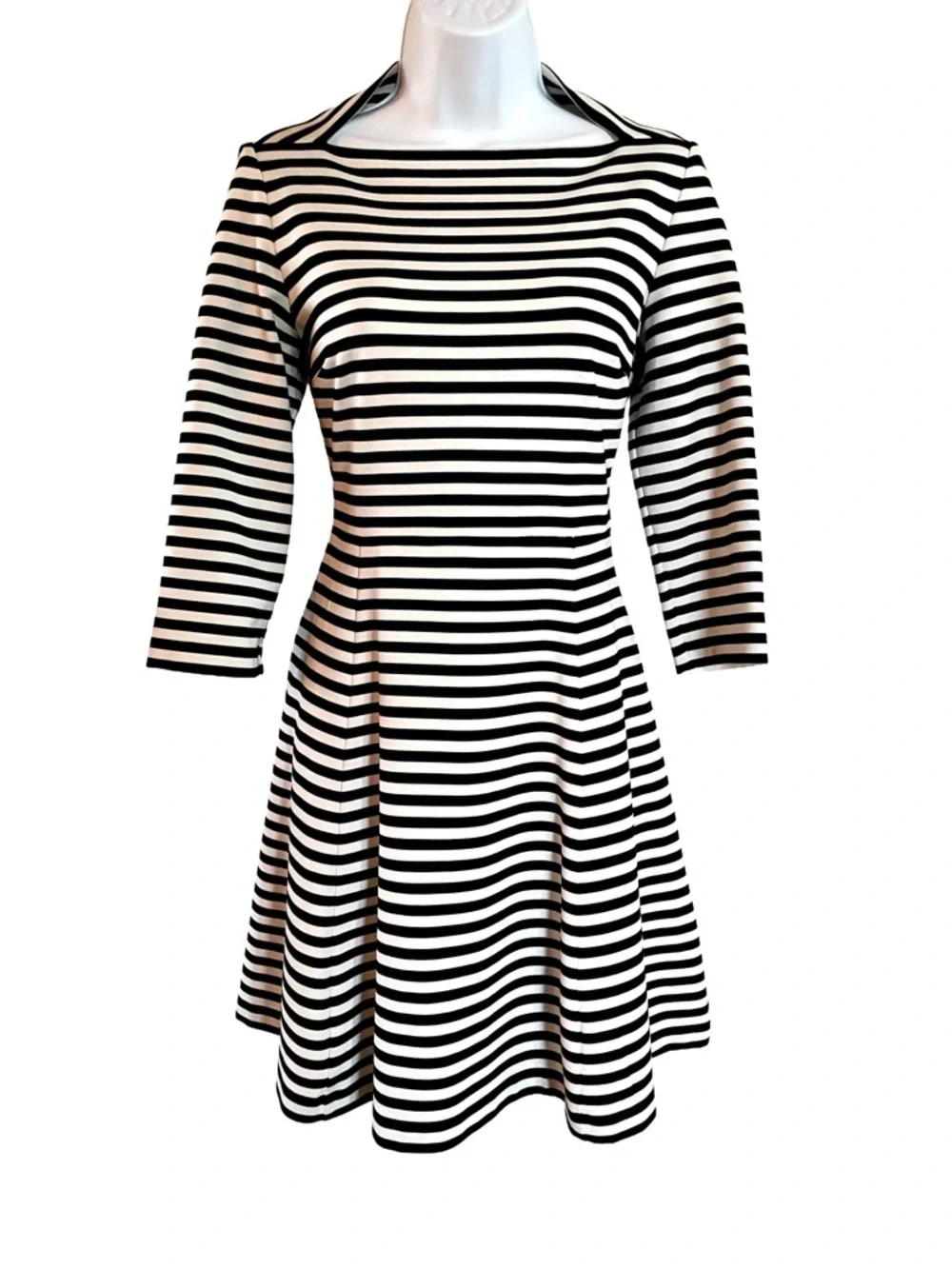 Kate Spade Striped Fit & Flare Dress Small Black White Pockets
